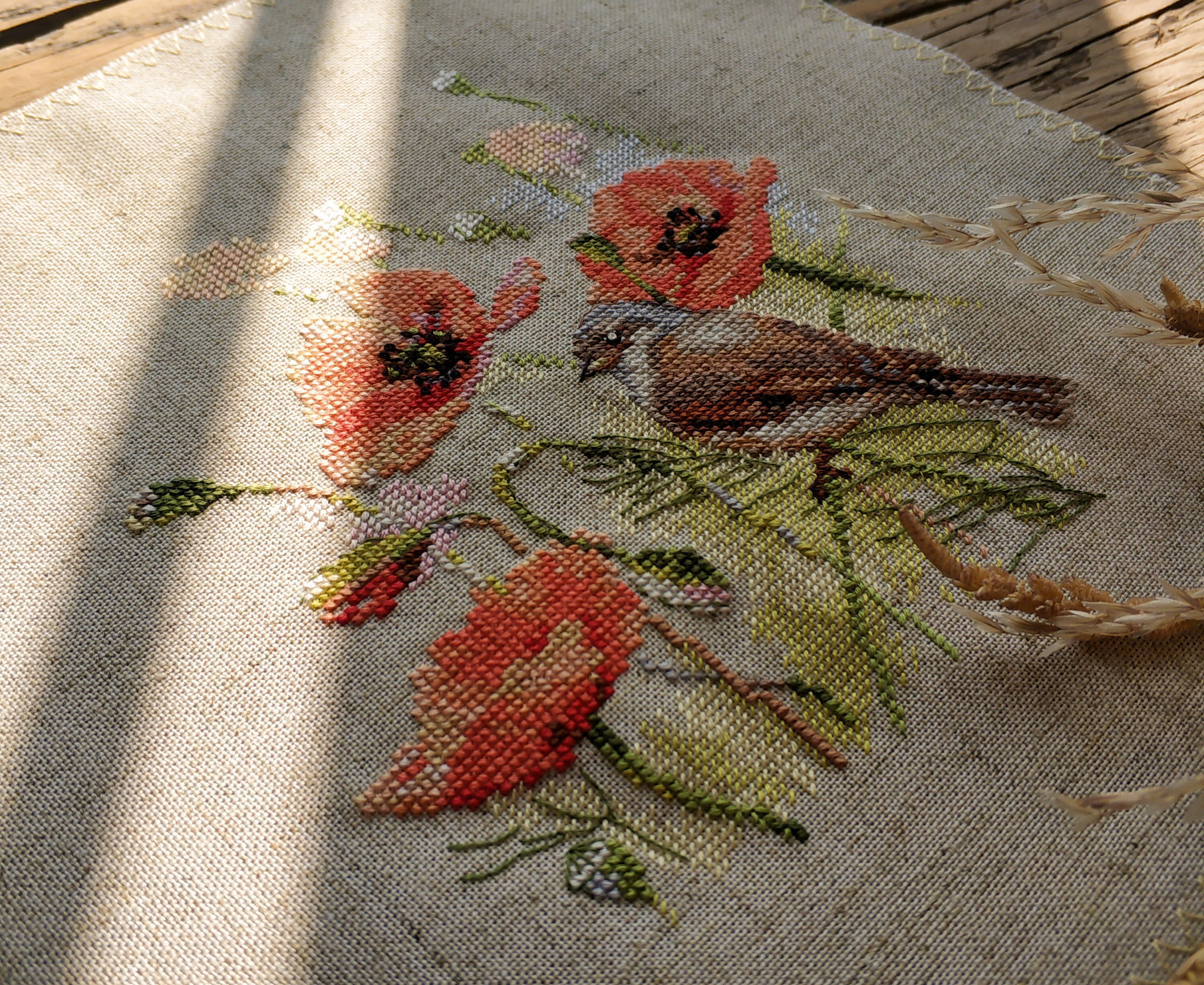 Close-up Photo of Embroided Poppy Flowers